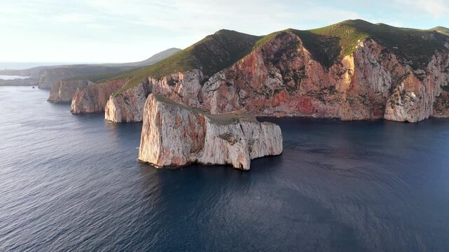 Aerial view of the Porto Flavia and Pan di Zucchero, Sardinia, Italy.