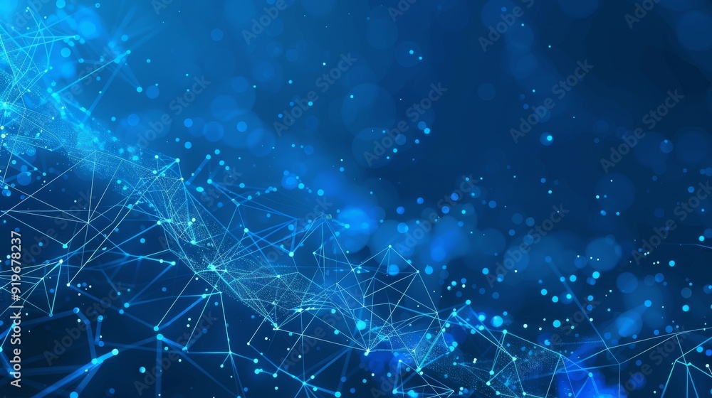 Poster a captivating abstract background featuring a blue network of interconnected lines and nodes, symbol