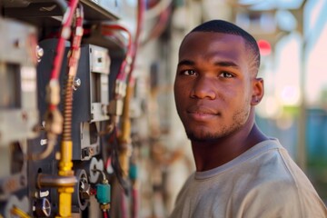 Portrait of a young black male electrician