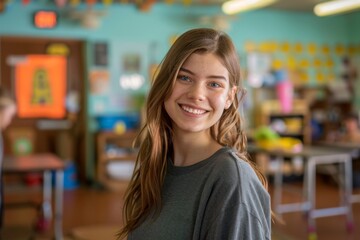 Portrait of a smiling young female volunteer at community center