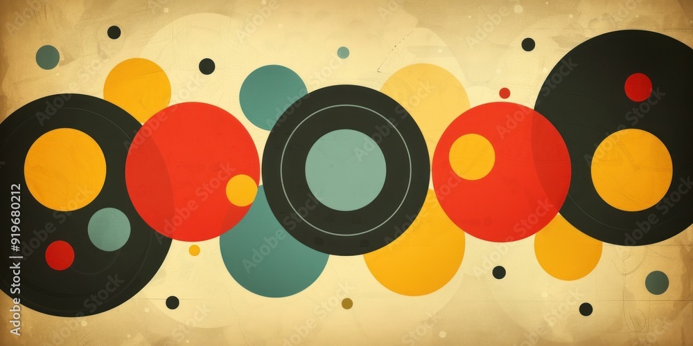 Poster a repeating pattern of colorful circles on a textured beige background