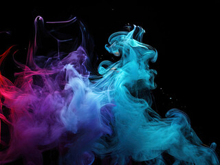 Obraz premium Abstract swirls of blue, purple and pink smoke against a black background.