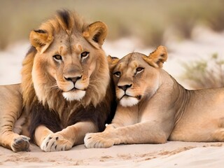 Fototapeta premium photo beautiful african male lion in jungle Generative AI