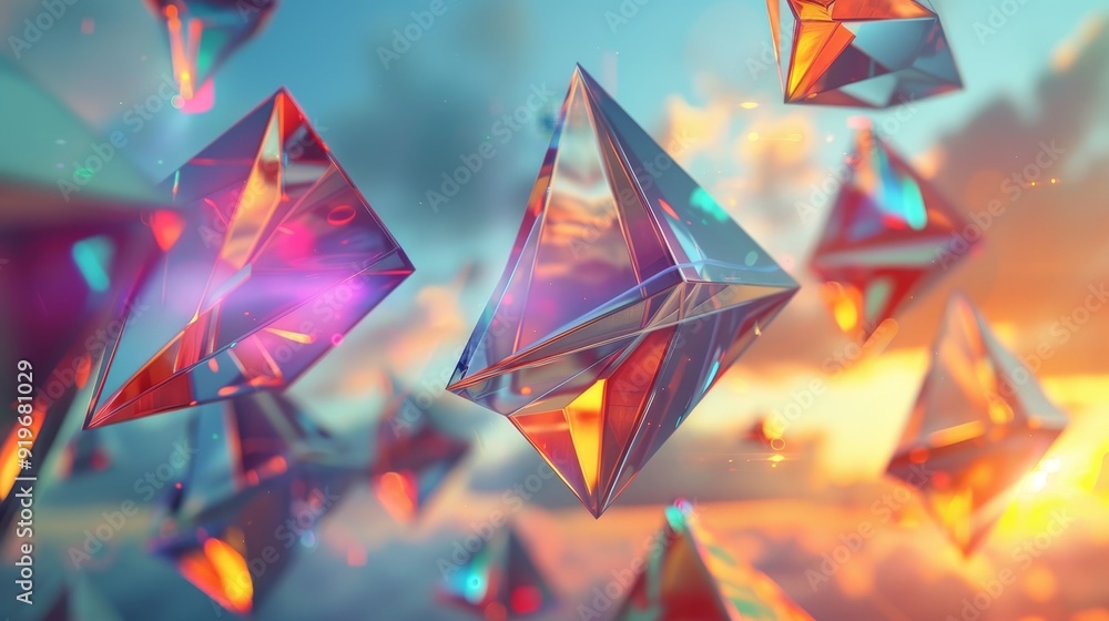 Poster a mesmerizing abstract image with colorful geometric shapes, creating a sense of depth and movement 