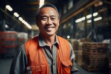 Naklejka premium Portrait of a smiling middle aged male warehouse worker