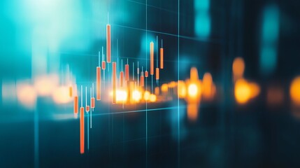 Economic growth and financial earnings concept illustrated with candlesticks and bar charts on a blue background
