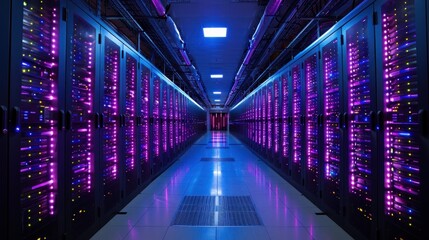 Fototapeta premium Server Room with Purple Lights