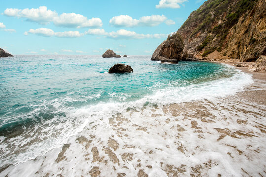 Beautiful magic sea landscape with Gyali beach in Corfu, Greece. amazing places. popular tourist atraction.