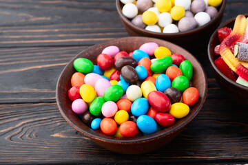 Mix of colorful candies . Multicolored unhealthy background. Sweet dessert