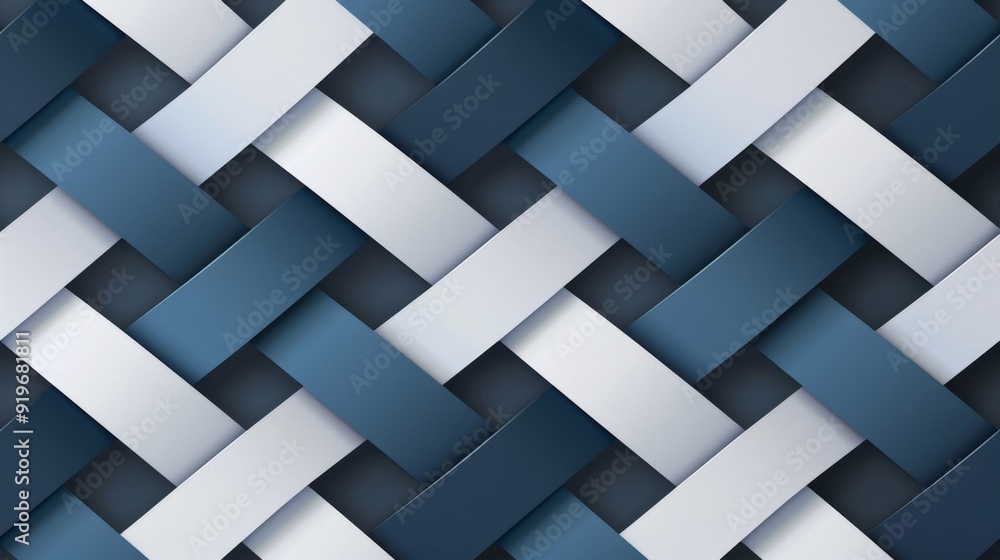 Poster a seamless pattern of white and blue stripes interlocked to create a textured, modern and geometric 