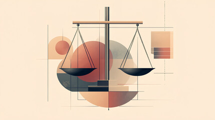  an abstract scales with geometric shapes and lines in the background representing justice or law.