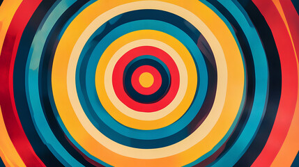 Abstract painting of colorful concentric circles in the style of retro style,