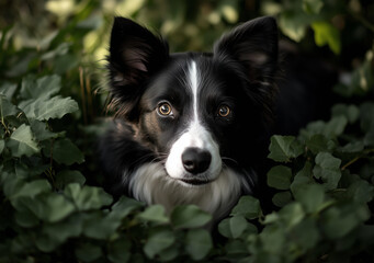 Ritratto di un Border Collie in giardino.