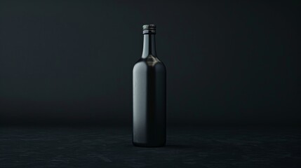 A sleek black wine bottle stands tall against a dark background, symbolizing sophistication, elegance, and a blank canvas for branding.