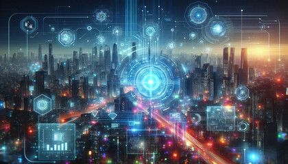 Obraz premium city ​​Technology digital, tech, science, abstract