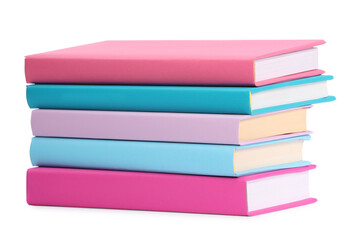 Stack of colorful books isolated on white