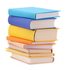 Stack of colorful books isolated on white