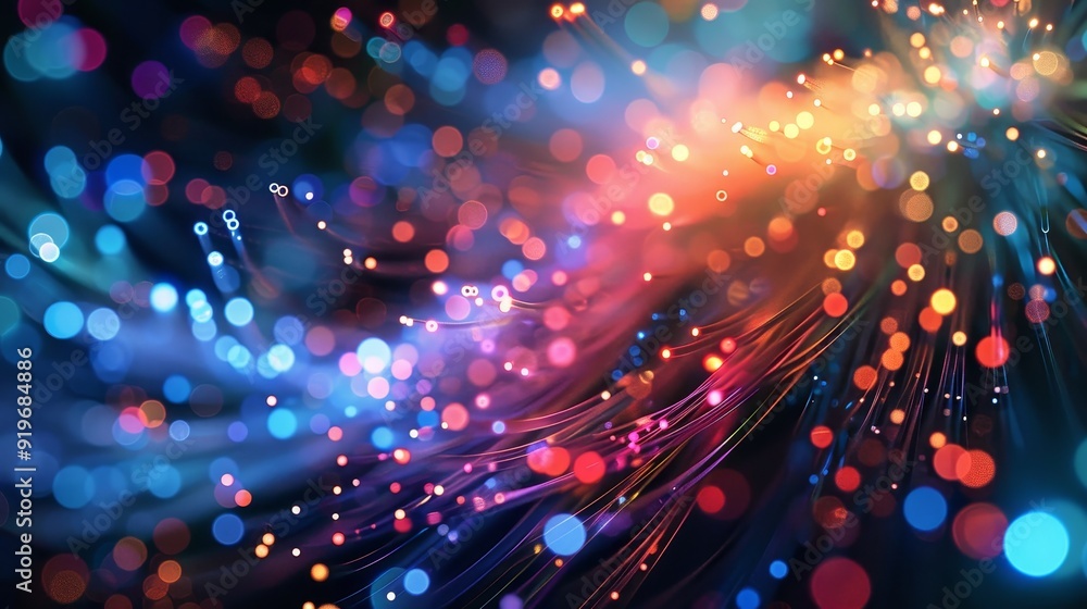Poster an abstract image of colorful fiber optic lights creating a beautiful and vibrant background. it sym