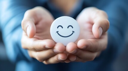 Empathy leader, creating positive work environment. Carefully hold a smile on her hand.