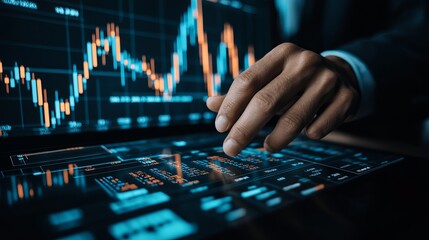Stock market or forex trading graph and candlestick chart ideal for financial investment concepts Businessman analyzing economic trends providing background for business ideas and design