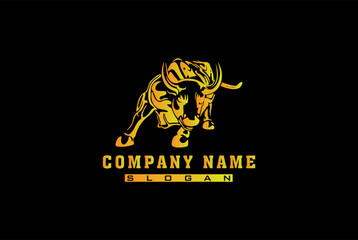 bull, buffalo, modern gradient logo with black background.	