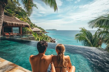 Couple enjoying holidays at luxury resort, Generative AI