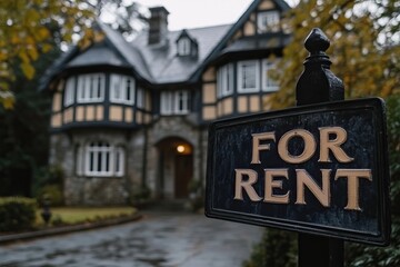 Obraz premium Classic Tudor-Style House for Rent with For Rent Sign