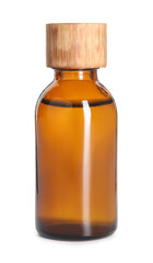 Bottle of essential oil isolated on white