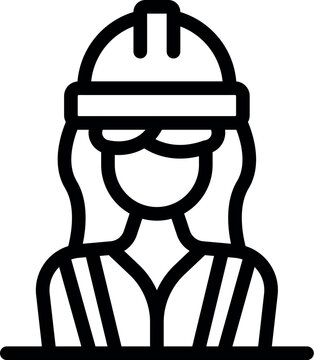 recommend clip art: Line art icon of a female construction worker wearing a hard hat for safety