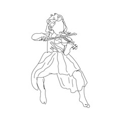 dessin en ligne continue d'une petite fille jouant du violon, line art, vecteur