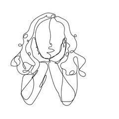 dessin en ligne continue d'une jeune fille se tenant la tête avec les deux mains, line art, vecteur