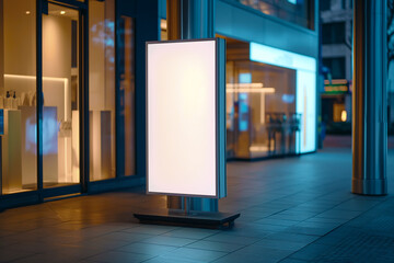 Mockup, large billboard on the street with a perfume store in the background