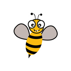 Lovely simple design of a cartoon yellow and black bee on a white background eps10