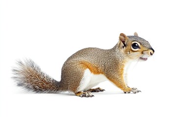 Obraz premium Squirrel climbing and chattering isolated on a white background