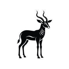Fototapeta premium Silhouette impala animal full body black color, Stylish Gazelle Silhouette Premium Vector Art for Animal and Wildlife Themed Projects, Gazelle silhouette black antelope Ghazal vector
