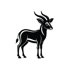Obraz premium Silhouette impala animal full body black color, Stylish Gazelle Silhouette Premium Vector Art for Animal and Wildlife Themed Projects, Gazelle silhouette black antelope Ghazal vector