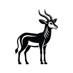 Obraz premium Silhouette impala animal full body black color, Stylish Gazelle Silhouette Premium Vector Art for Animal and Wildlife Themed Projects, Gazelle silhouette black antelope Ghazal vector