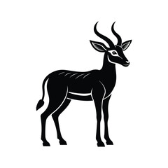 Obraz premium Silhouette impala animal full body black color, Stylish Gazelle Silhouette Premium Vector Art for Animal and Wildlife Themed Projects, Gazelle silhouette black antelope Ghazal vector