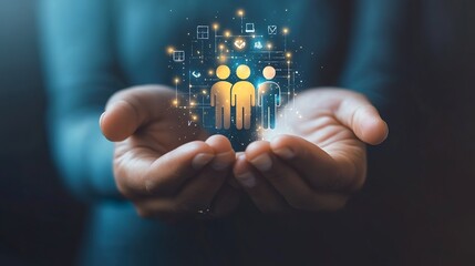 A person is holding up a hand with a group of people in a circle