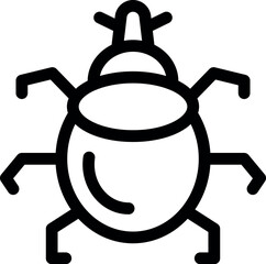 Simple black and white line art icon of a bug crawling