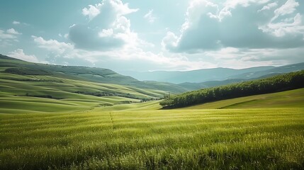 Obraz premium A calm rural picture with hilly terrain meeting the sky