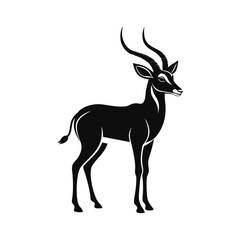 Fototapeta premium Silhouette impala animal full body black color, Stylish Gazelle Silhouette Premium Vector Art for Animal and Wildlife Themed Projects, Gazelle silhouette black antelope Ghazal vector