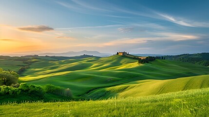 Obraz premium A calm rural picture with hilly terrain meeting the sky