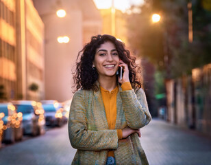 Fototapeta premium Happy hipster girl receiving good news on smartphone