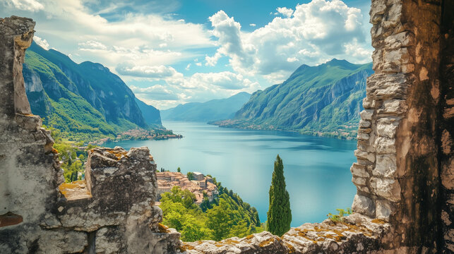 From the heights of the ancient fortress there is a breathtaking view of the tranquil lake and the surrounding mountains.