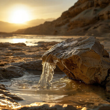 Water miraculously flowing from a rock based on the Old Testament bible story
