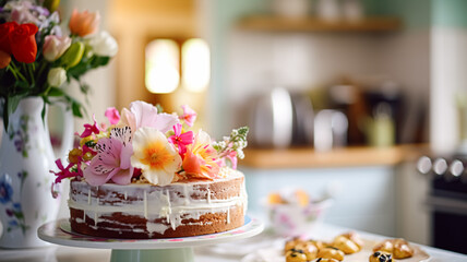 Homemade birthday cake in the English countryside house, cottage kitchen food and holiday baking recipe inspiration