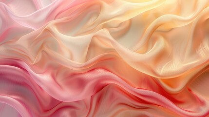Obraz premium Abstract background of flowing fabric in shades of pink, orange, and yellow.
