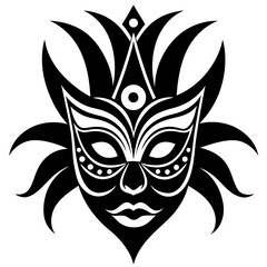 venetian carnival mask illustration, vector art, black silhouette 