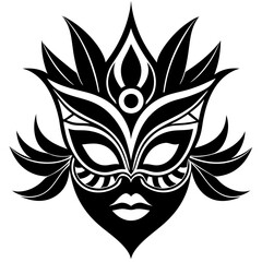 venetian carnival mask illustration, vector art, black silhouette 